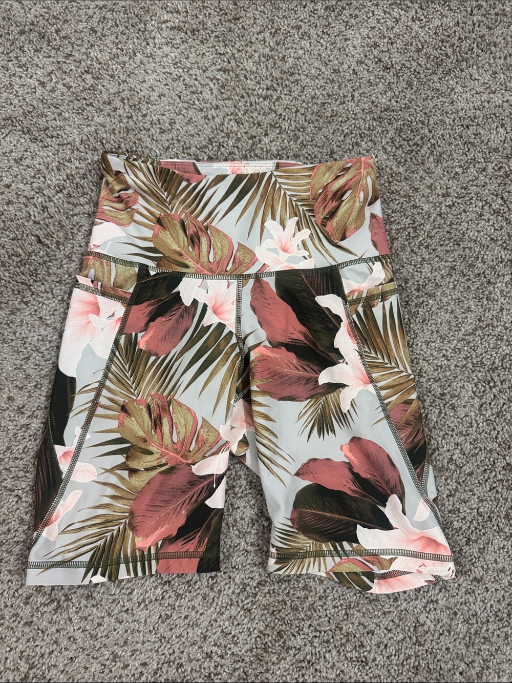 Old Navy Tropical High-Rise Athletic Bike Shorts - Pink, Green & White Floral